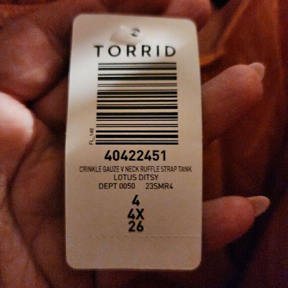 4X 26W Torrid Washable Crinkle Guaze Ruffle Strap Tank Orange Ditsy Floral patte - Picture 8 of 8